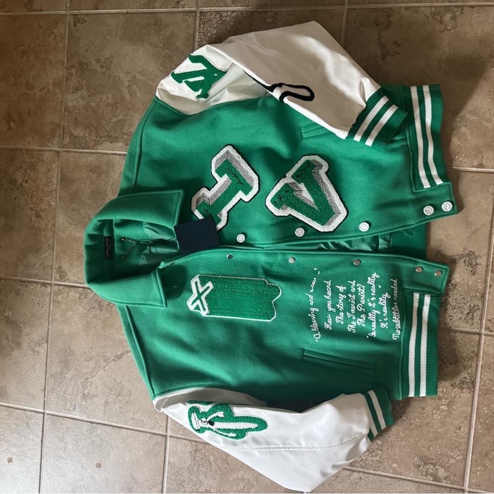Louis Vuitton Green and White Varsity Bomber Jacket